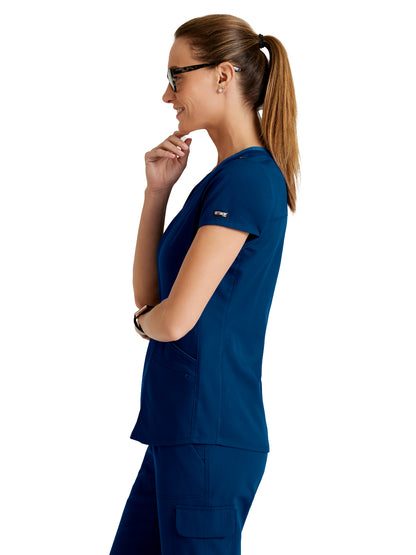 Women's Meredith 4-Pocket Two-Tone V-Neck Scrub Top - GRST194 - Indigo