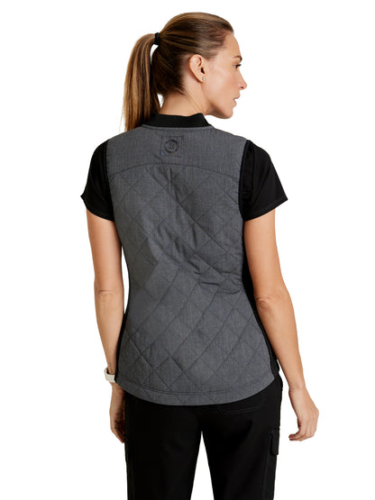 Women's Cristina 2-Pocket Quilted Scrub Vest - GRSV845 - Black Two-Tone