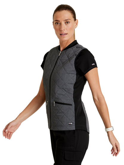 Women's Cristina 2-Pocket Quilted Scrub Vest - GRSV845 - Black Two-Tone