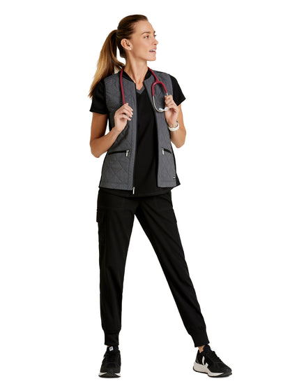 Women's Cristina 2-Pocket Quilted Scrub Vest - GRSV845 - Black Two-Tone