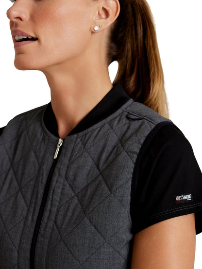 Women's Cristina 2-Pocket Quilted Scrub Vest - GRSV845 - Black Two-Tone