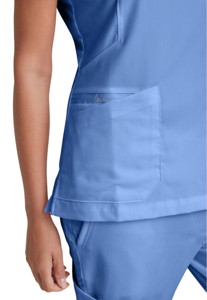 Women's V-Neck Kira Top - GRT049 - Ciel Blue