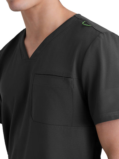 Men's Piped V-Neck Journey Scrub Top - GSST179 - Black