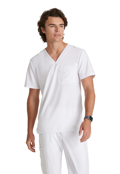 Men's Piped V-Neck Journey Scrub Top - GSST179 - White