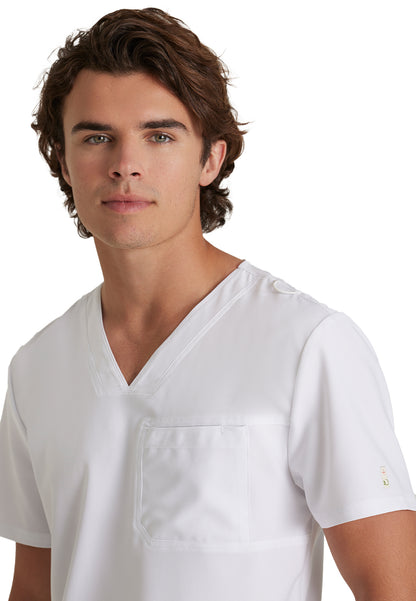 Men's Piped V-Neck Journey Scrub Top - GSST179 - White