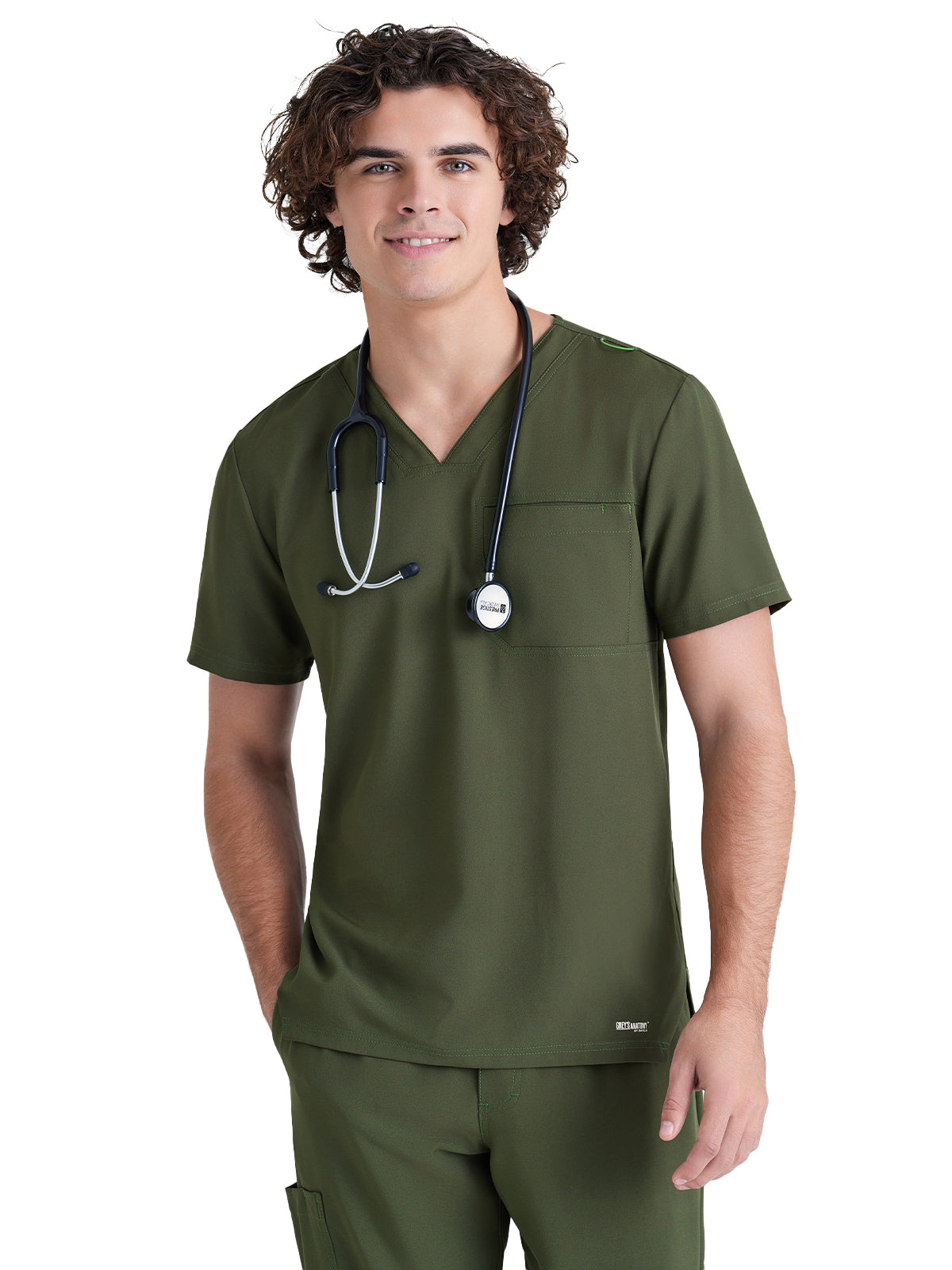 Men's Piped V-Neck Journey Scrub Top - GSST179 - Fern