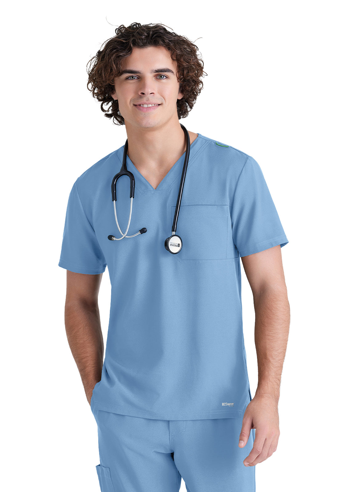 Men's Piped V-Neck Journey Scrub Top - GSST179 - Ciel Blue