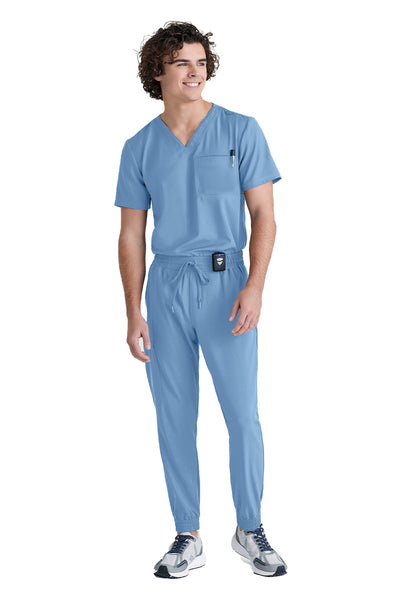 Men's Piped V-Neck Journey Scrub Top - GSST179 - Ciel Blue