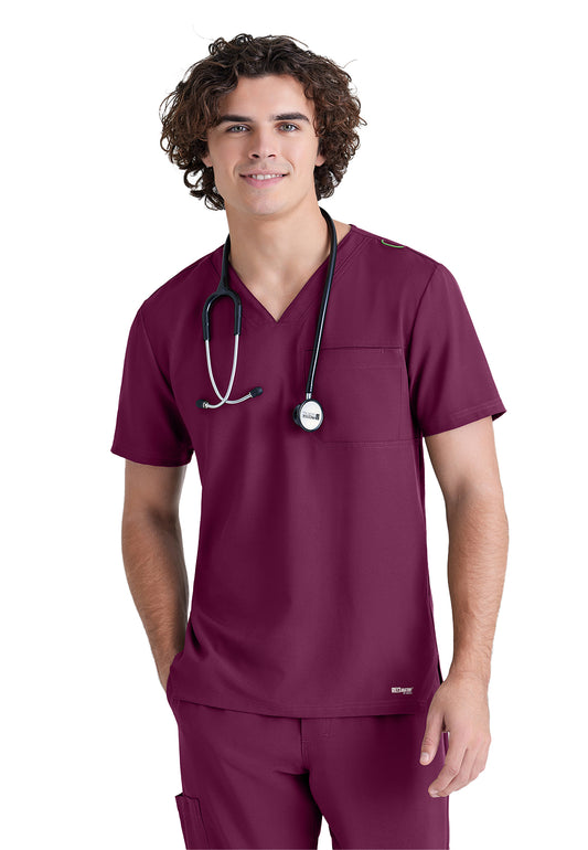 Men's Piped V-Neck Journey Scrub Top - GSST179 - Wine