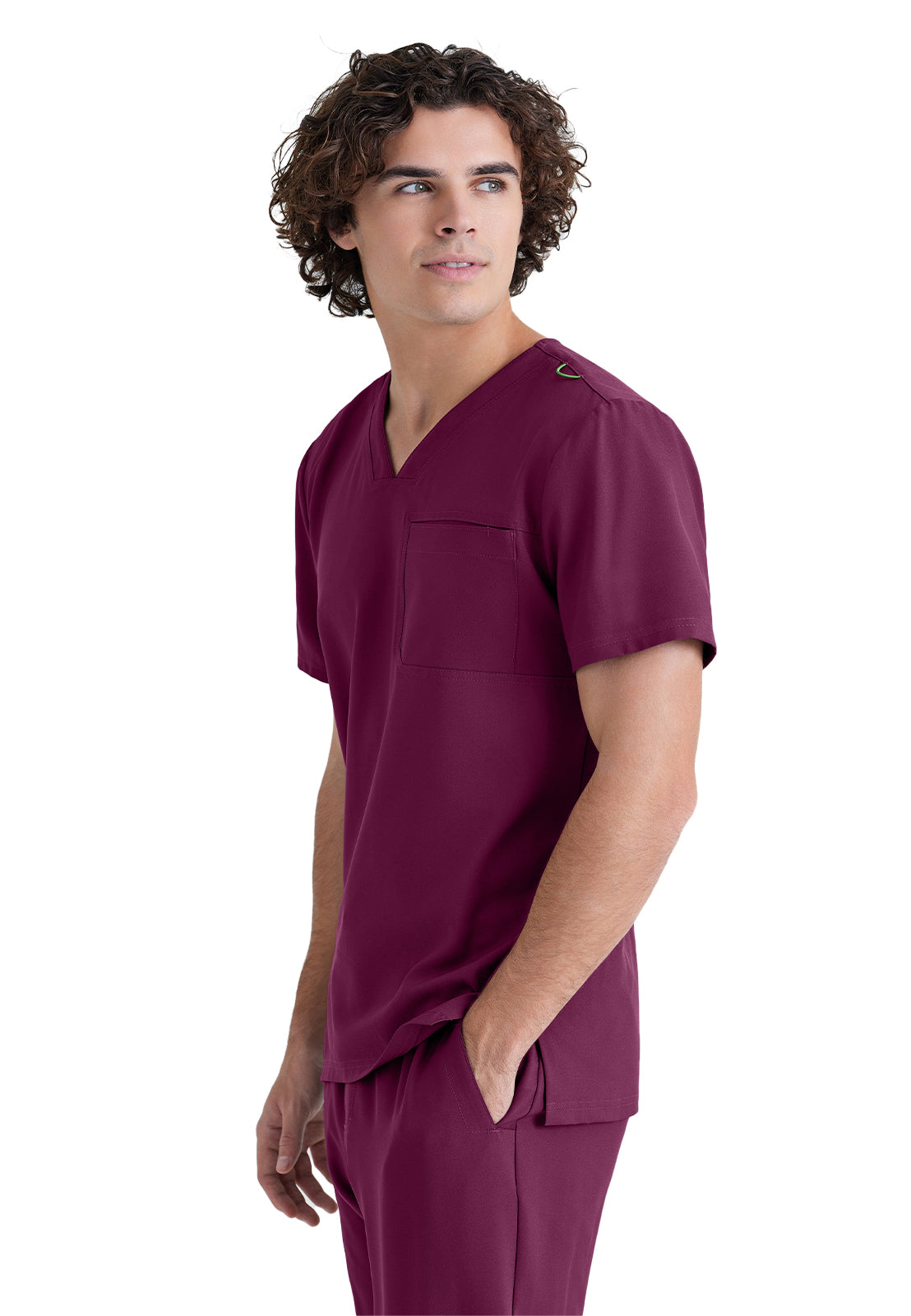 Men's Piped V-Neck Journey Scrub Top - GSST179 - Wine