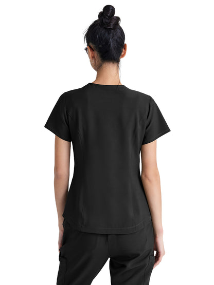 Women's Two-Pocket Piped V-Neck Rhythm Scrub Top - GSST180 - Black