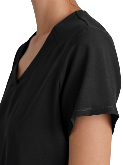 Women's Two-Pocket Piped V-Neck Rhythm Scrub Top - GSST180 - Black