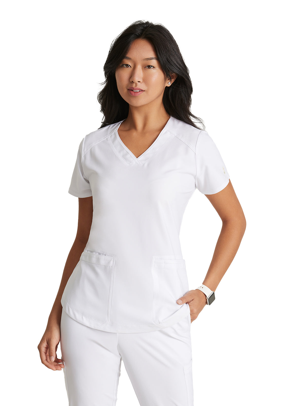 Women's Two-Pocket Piped V-Neck Rhythm Scrub Top - GSST180 - White