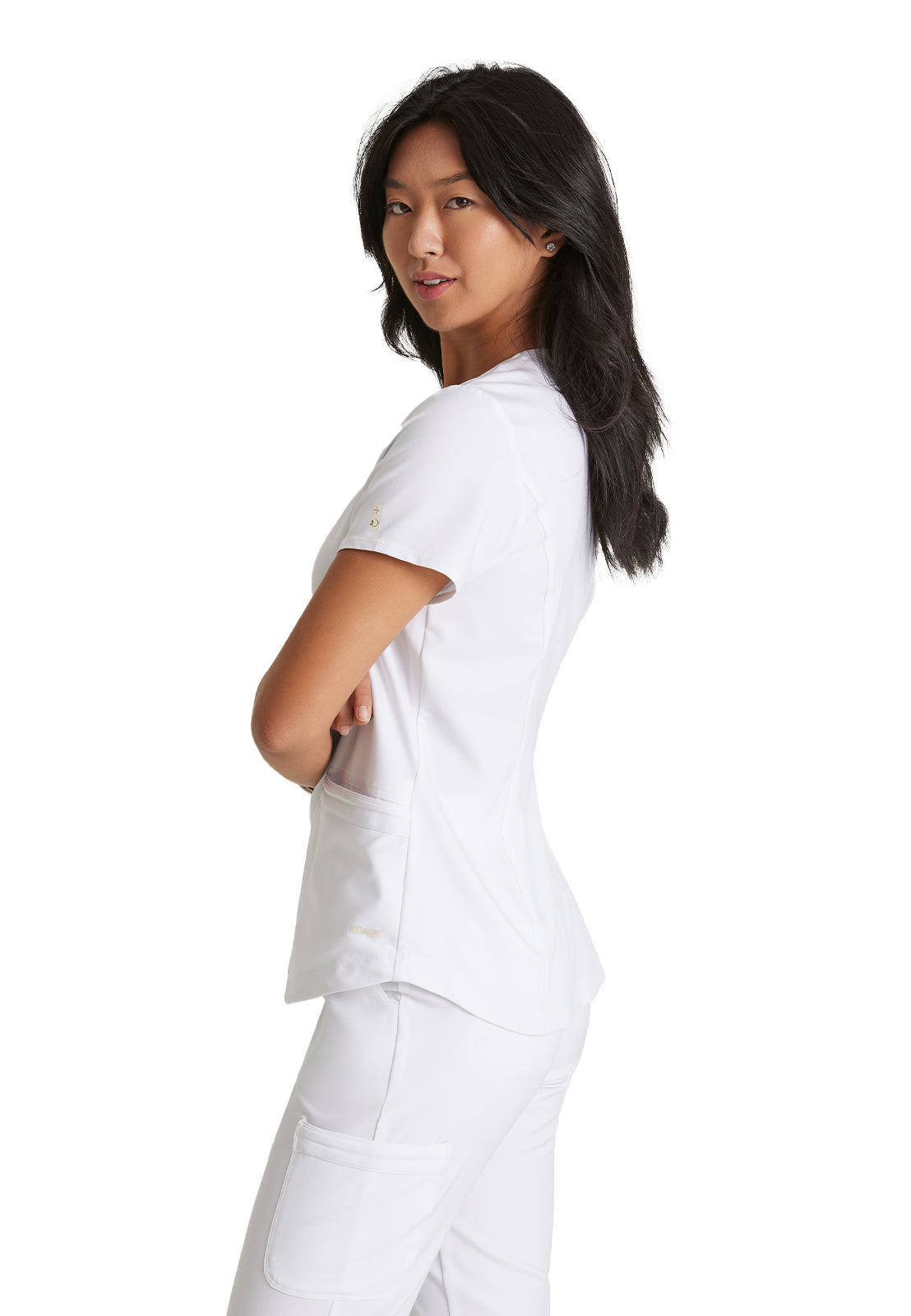 Women's Two-Pocket Piped V-Neck Rhythm Scrub Top - GSST180 - White