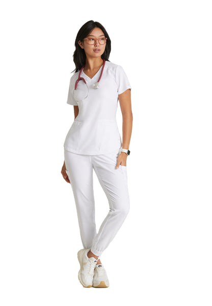 Women's Two-Pocket Piped V-Neck Rhythm Scrub Top - GSST180 - White