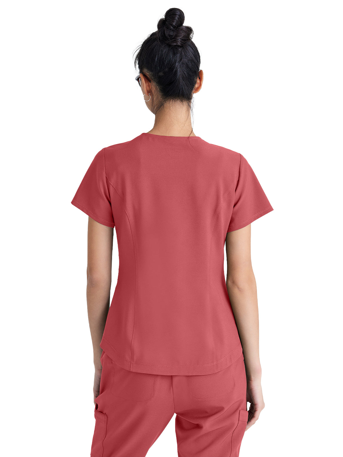 Women's Two-Pocket Piped V-Neck Rhythm Scrub Top - GSST180 - Desert Rouge