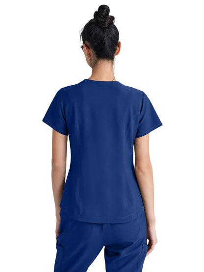 Women's Two-Pocket Piped V-Neck Rhythm Scrub Top - GSST180 - Indigo (Navy)