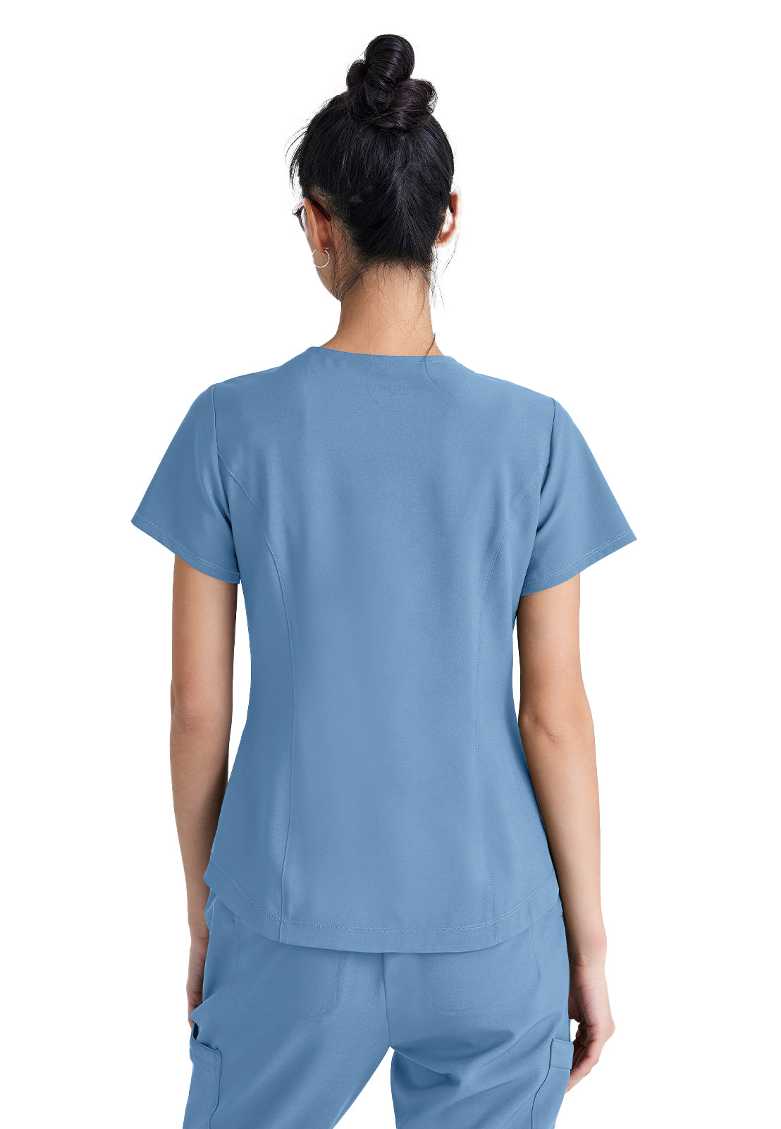 Women's Two-Pocket Piped V-Neck Rhythm Scrub Top - GSST180 - Ciel Blue