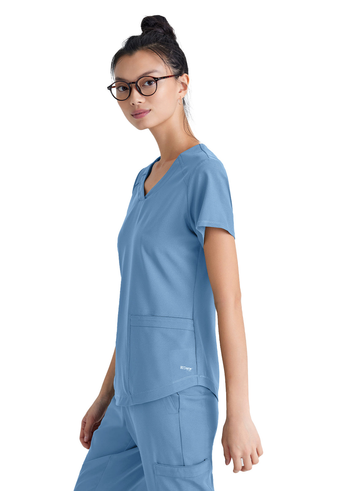 Women's Two-Pocket Piped V-Neck Rhythm Scrub Top - GSST180 - Ciel Blue