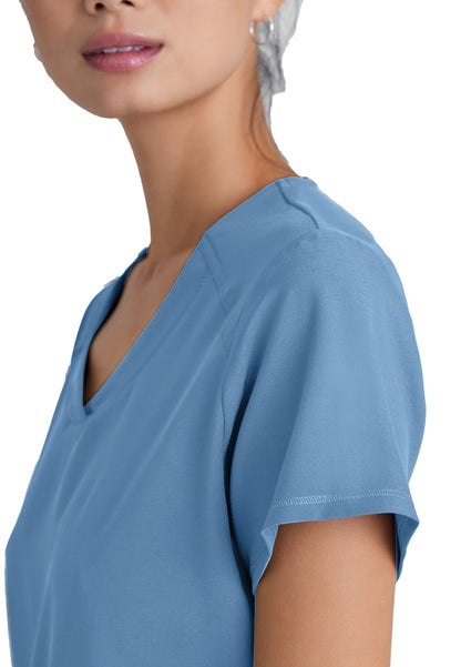 Women's Two-Pocket Piped V-Neck Rhythm Scrub Top - GSST180 - Ciel Blue