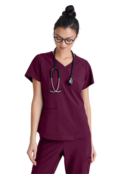 Women's Two-Pocket Piped V-Neck Rhythm Scrub Top - GSST180 - Wine