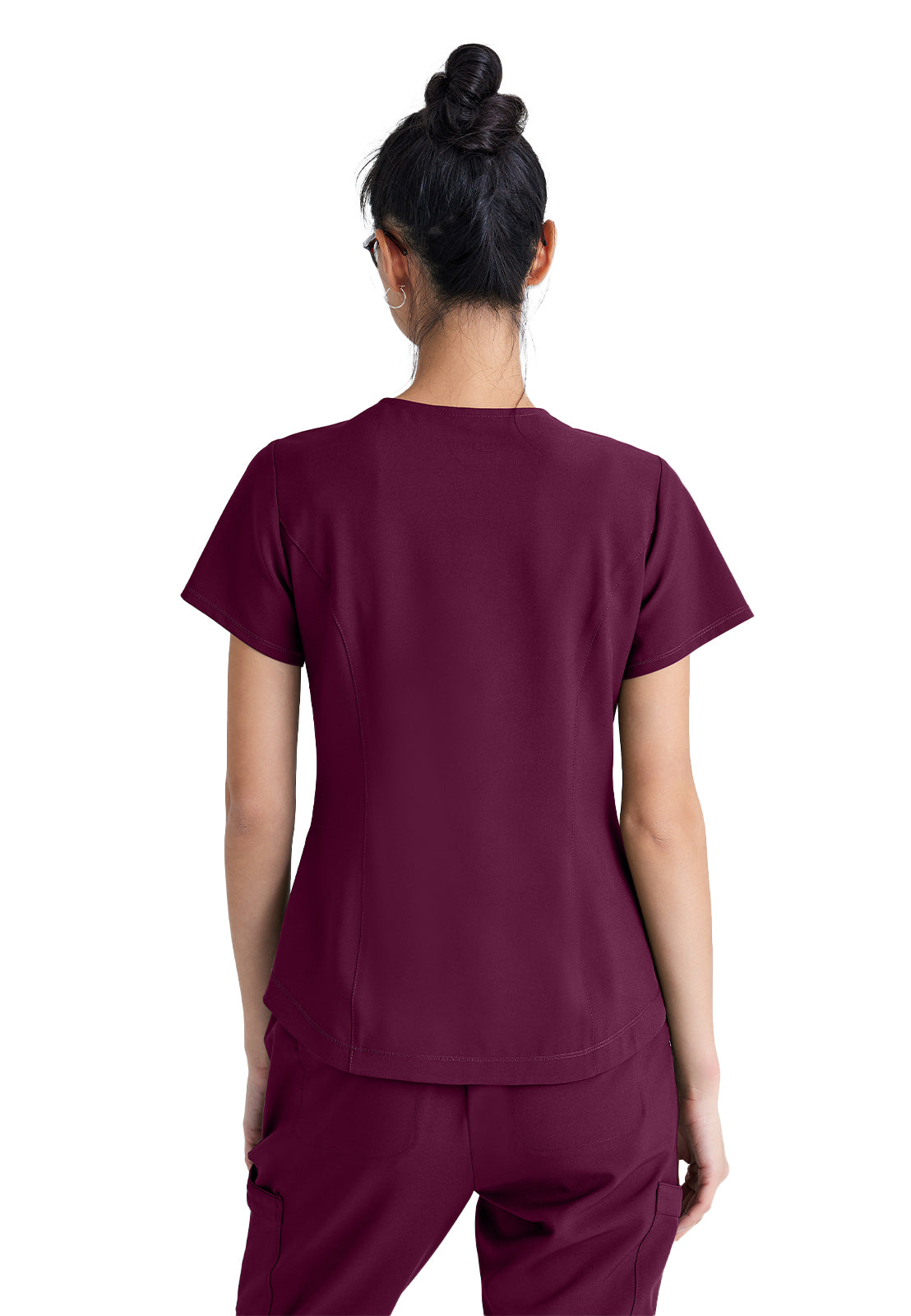 Women's Two-Pocket Piped V-Neck Rhythm Scrub Top - GSST180 - Wine