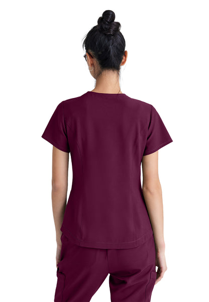 Women's Two-Pocket Piped V-Neck Rhythm Scrub Top - GSST180 - Wine