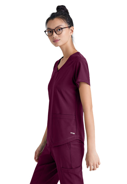 Women's Two-Pocket Piped V-Neck Rhythm Scrub Top - GSST180 - Wine