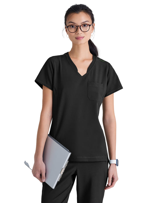 Women's Banded-V-Neck Sway Tuck-In Scrub Top - GSST181 - Black