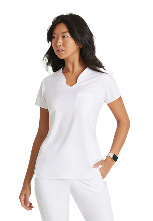 Women's Banded-V-Neck Sway Tuck-In Scrub Top - GSST181 - White