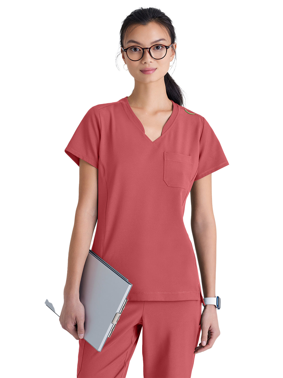 Women's Banded-V-Neck Sway Tuck-In Scrub Top - GSST181 - Desert Rouge