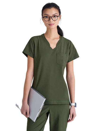 Women's Banded-V-Neck Sway Tuck-In Scrub Top - GSST181 - Fern