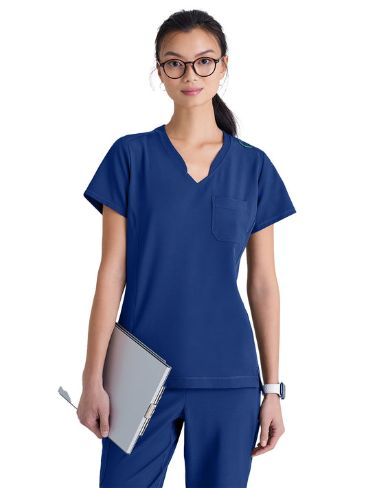 Women's Banded-V-Neck Sway Tuck-In Scrub Top - GSST181 - Indigo (Navy)