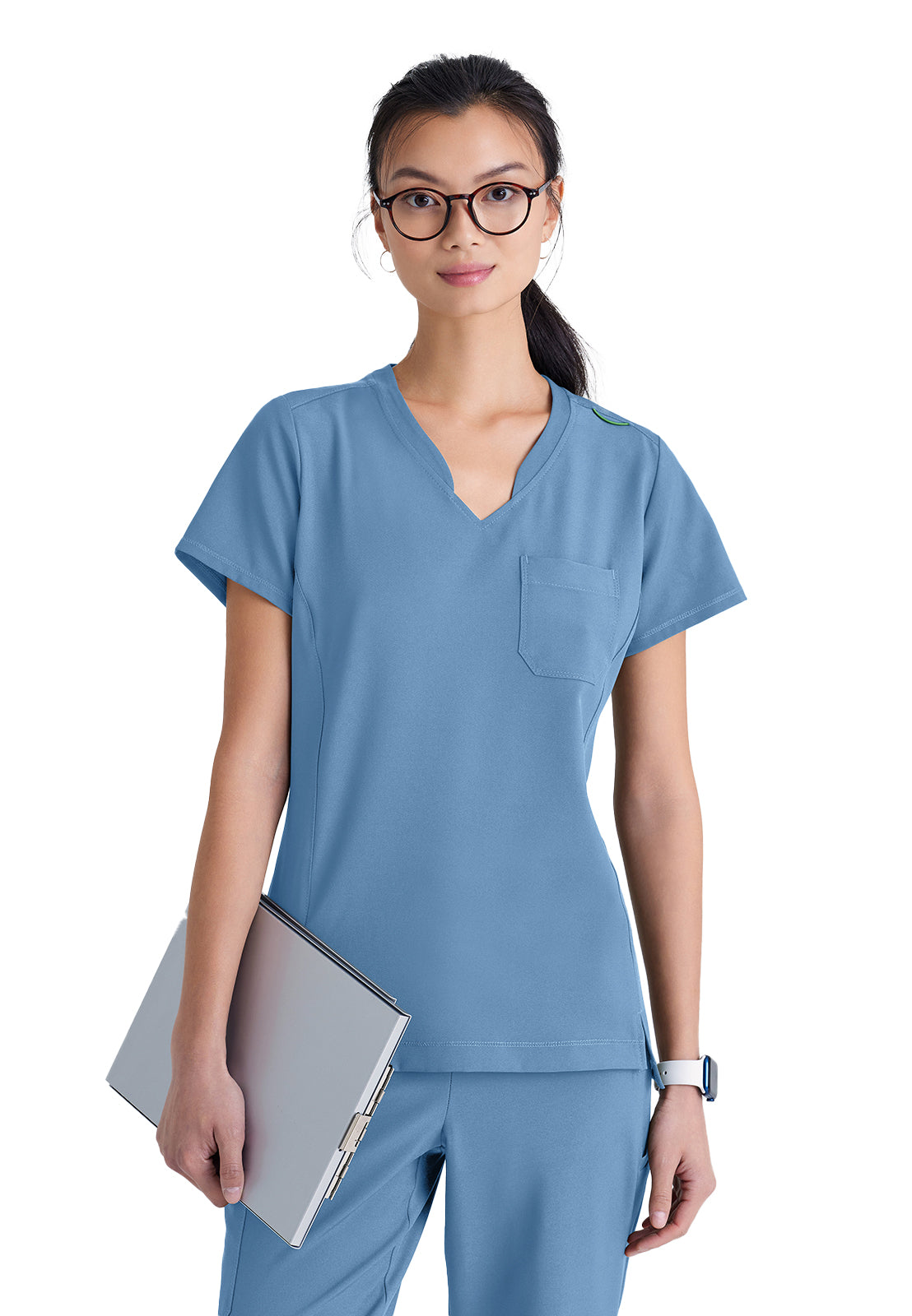 Women's Banded-V-Neck Sway Tuck-In Scrub Top - GSST181 - Ciel Blue