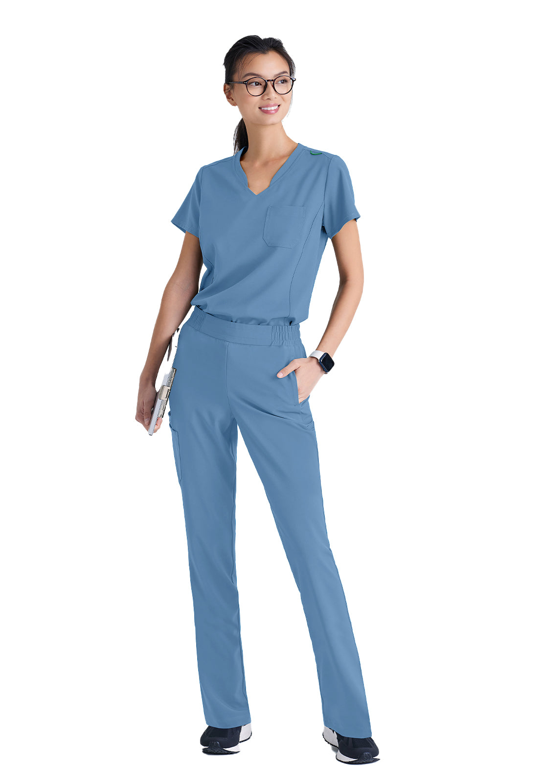 Women's Banded-V-Neck Sway Tuck-In Scrub Top - GSST181 - Ciel Blue