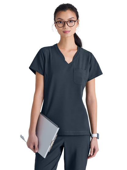 Women's Banded-V-Neck Sway Tuck-In Scrub Top - GSST181 - Steel