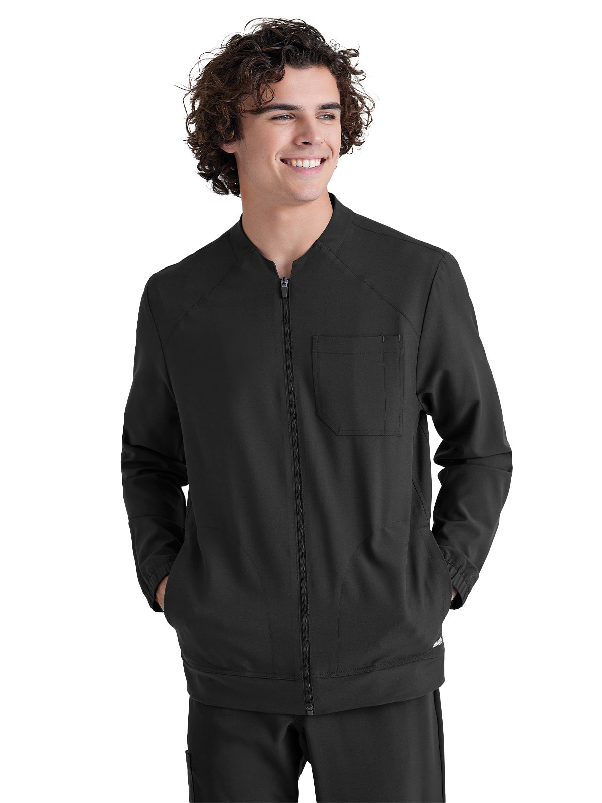 Men's Three-Pocket Banded Collar Cycle Scrub Jacket - GSSW887 - Black