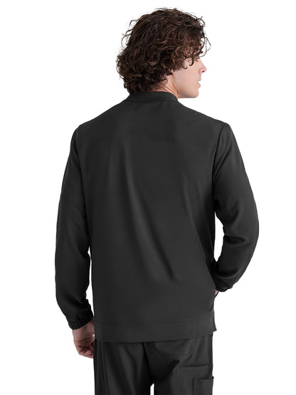 Men's Three-Pocket Banded Collar Cycle Scrub Jacket - GSSW887 - Black