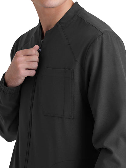 Men's Three-Pocket Banded Collar Cycle Scrub Jacket - GSSW887 - Black