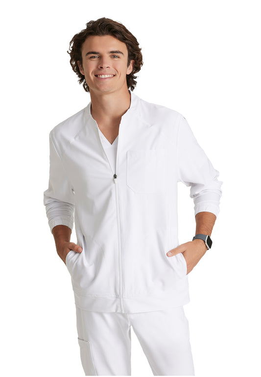 Men's Three-Pocket Banded Collar Cycle Scrub Jacket - GSSW887 - White