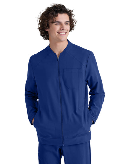 Men's Three-Pocket Banded Collar Cycle Scrub Jacket - GSSW887 - Indigo (Navy)