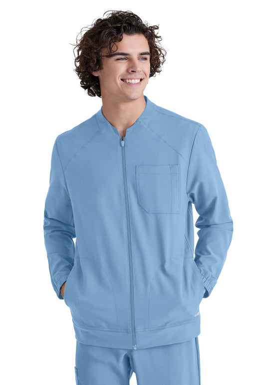 Men's Three-Pocket Banded Collar Cycle Scrub Jacket - GSSW887 - Ciel Blue