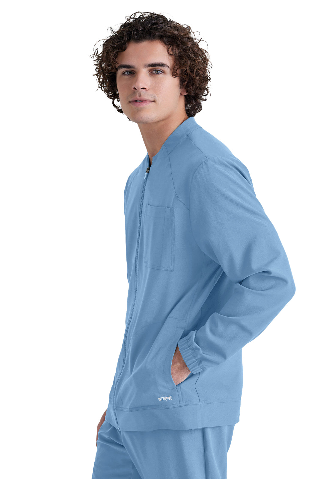 Men's Three-Pocket Banded Collar Cycle Scrub Jacket - GSSW887 - Ciel Blue