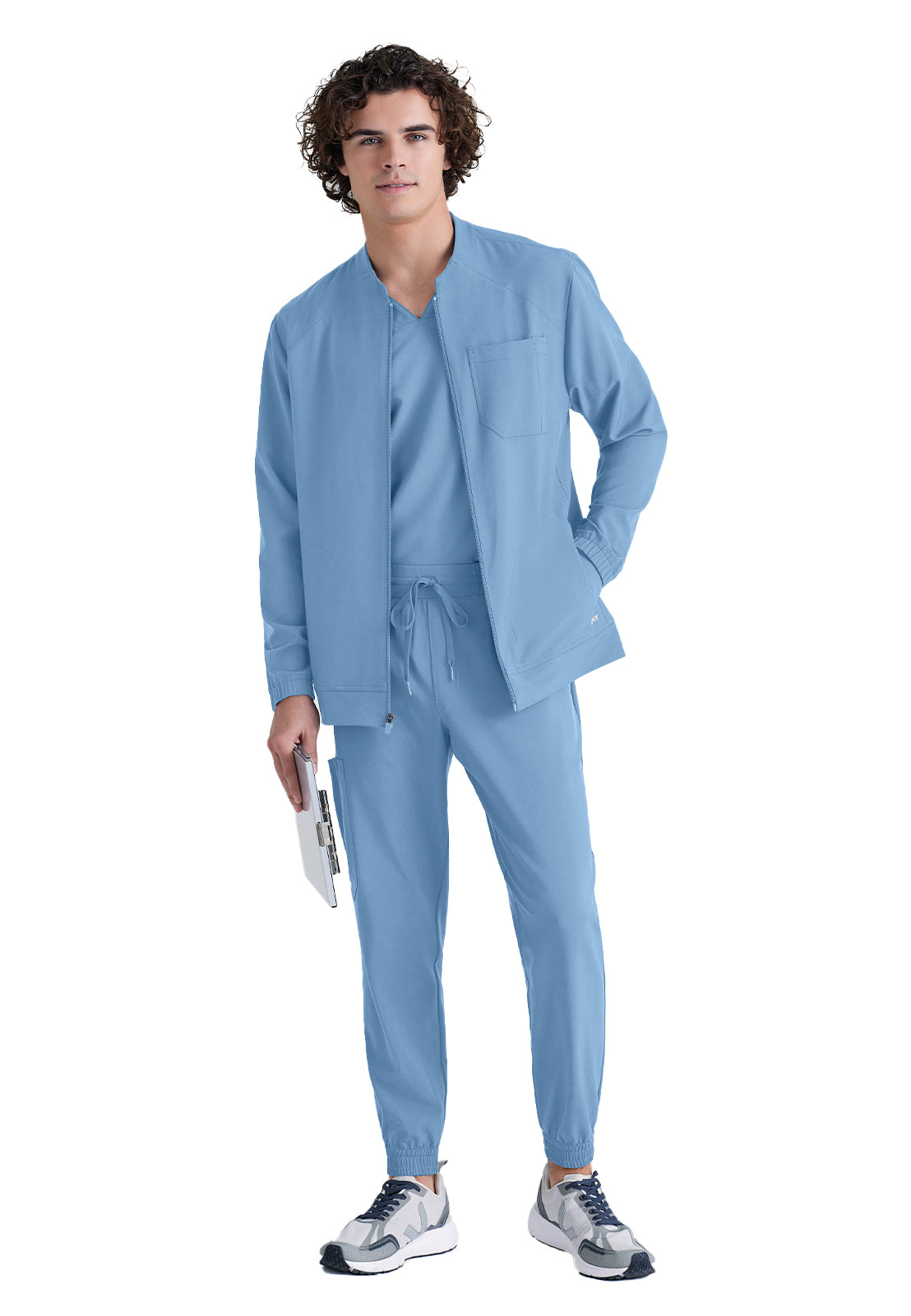 Men's Three-Pocket Banded Collar Cycle Scrub Jacket - GSSW887 - Ciel Blue