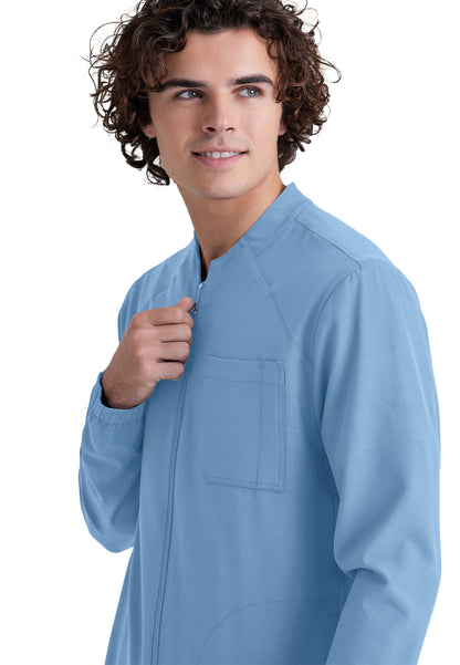 Men's Three-Pocket Banded Collar Cycle Scrub Jacket - GSSW887 - Ciel Blue