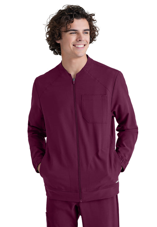 Men's Three-Pocket Banded Collar Cycle Scrub Jacket - GSSW887 - Wine