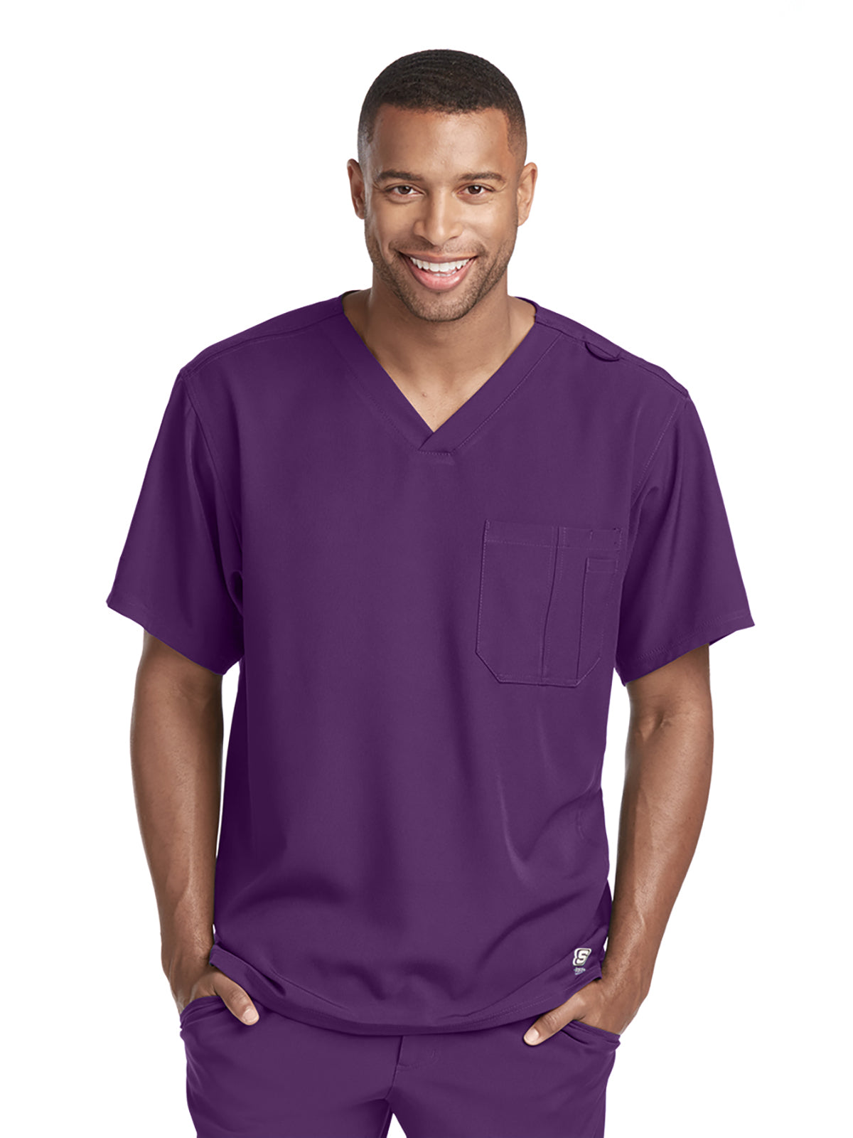 Men's Structure Crossover V-Neck Scrub Top - SK0112 - Eggplant