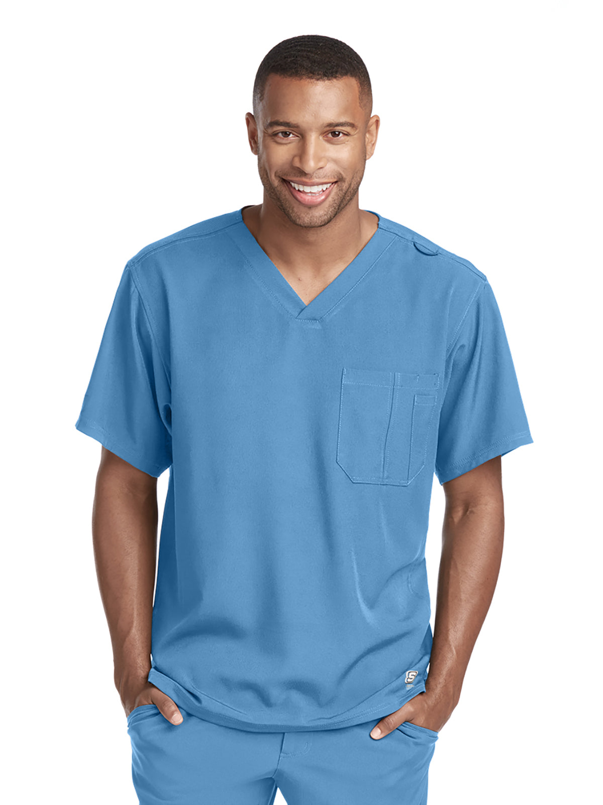 Men's Structure Crossover V-Neck Scrub Top - SK0112 - Ciel Blue