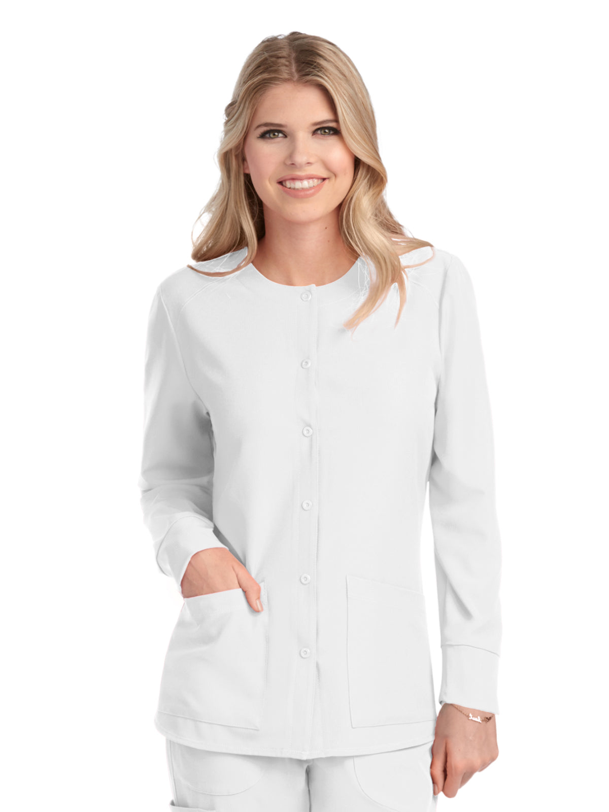 Women's 2-Pocket Scrub Jacket - SK401 - White