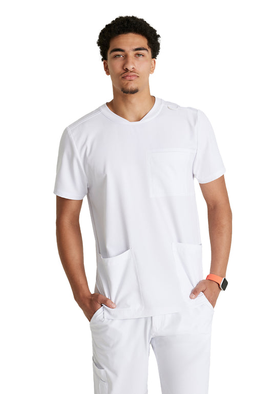 Men's Three-Pocket Round Neck Thesis Scrub Top - SKT193 - White